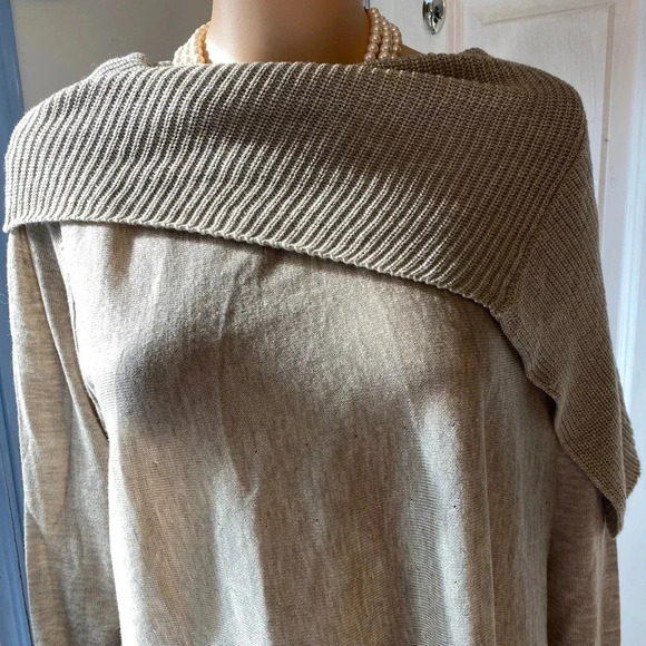 Tempo Paris Beige Knit Cowl Neck Sweater Soft Cozy Light Women Plus 1X Stretch - Picture 6 of 6